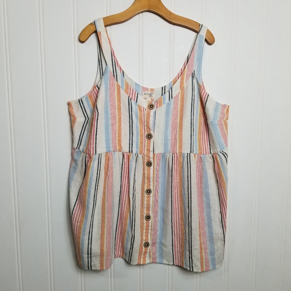 Terra & Sky Striped Button Front Linen Tank
Top 1X - Picture 2 of 9